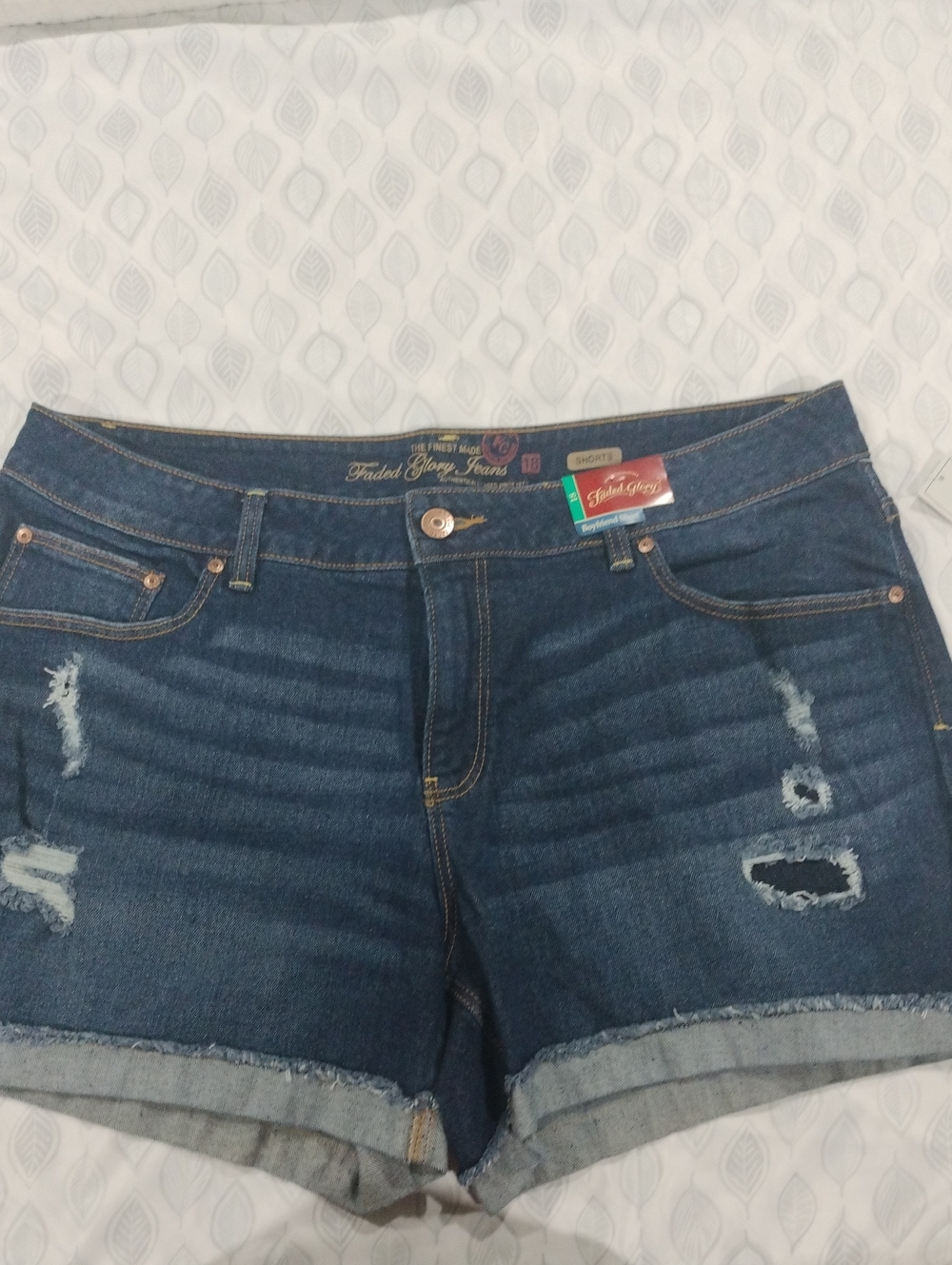 Faded Glory Dark Blue Distressed Rolled-Hem Jean Shorts